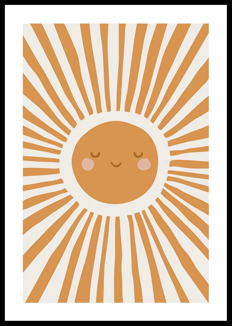 Illustrated sun with smiling face and rays in orange-12