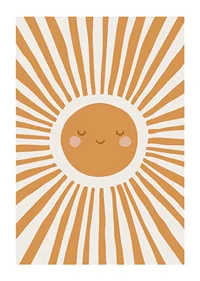 Illustrated sun with smiling face and rays in orange-1