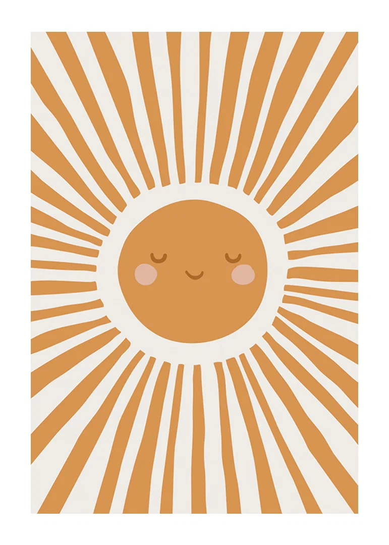 Illustrated sun with smiling face and rays in orange-12