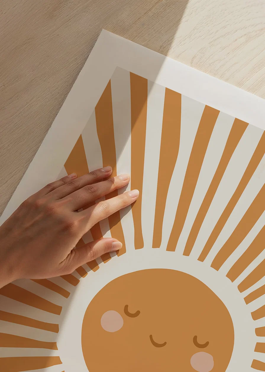 Illustrated sun with smiling face and rays in orange-12