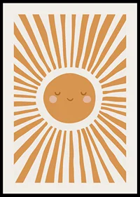 Illustrated sun with smiling face and rays in orange-2
