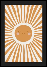 Illustrated sun with smiling face and rays in orange-4