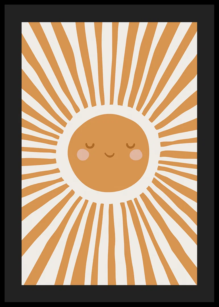 Illustrated sun with smiling face and rays in orange-12