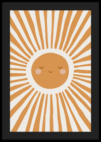 Kuvitettu aurinko hymyilevine kasvoineen ja oransseine säteineen-4