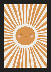 Illustrerad sol med leende ansikte och strålar i orange-5