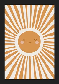 Illustrated sun with smiling face and rays in orange-5