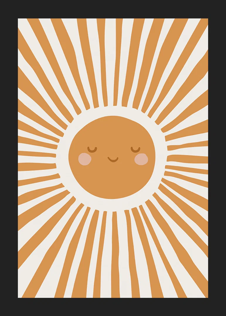 Illustrated sun with smiling face and rays in orange-12