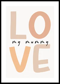 Grafisk textillustration med ordet LOVE i beige toner-0