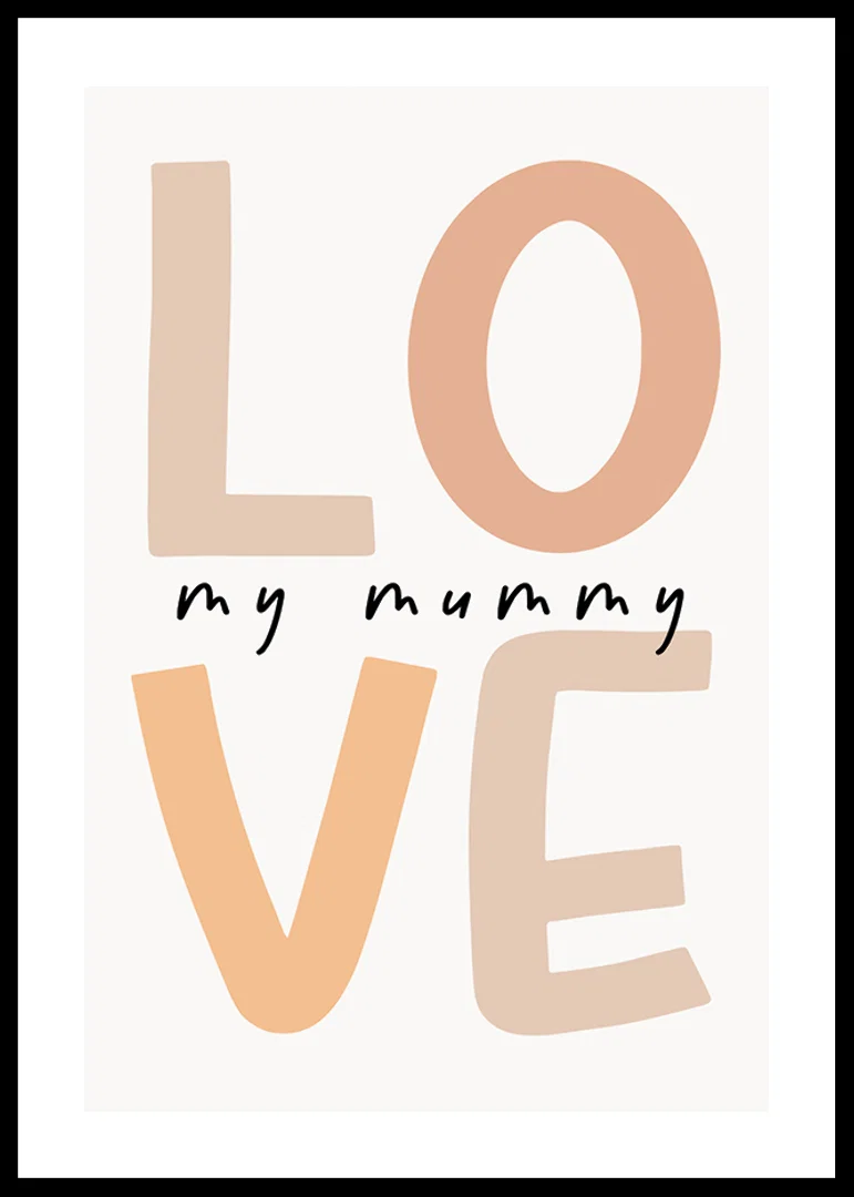 Grafisk textillustration med ordet LOVE i beige toner-12