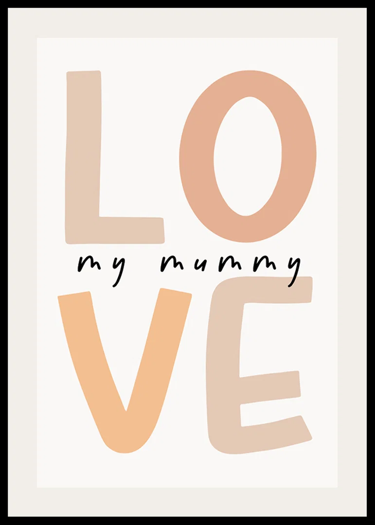Grafisk textillustration med ordet LOVE i beige toner-12