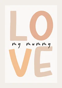 Grafisk textillustration med ordet LOVE i beige toner-3