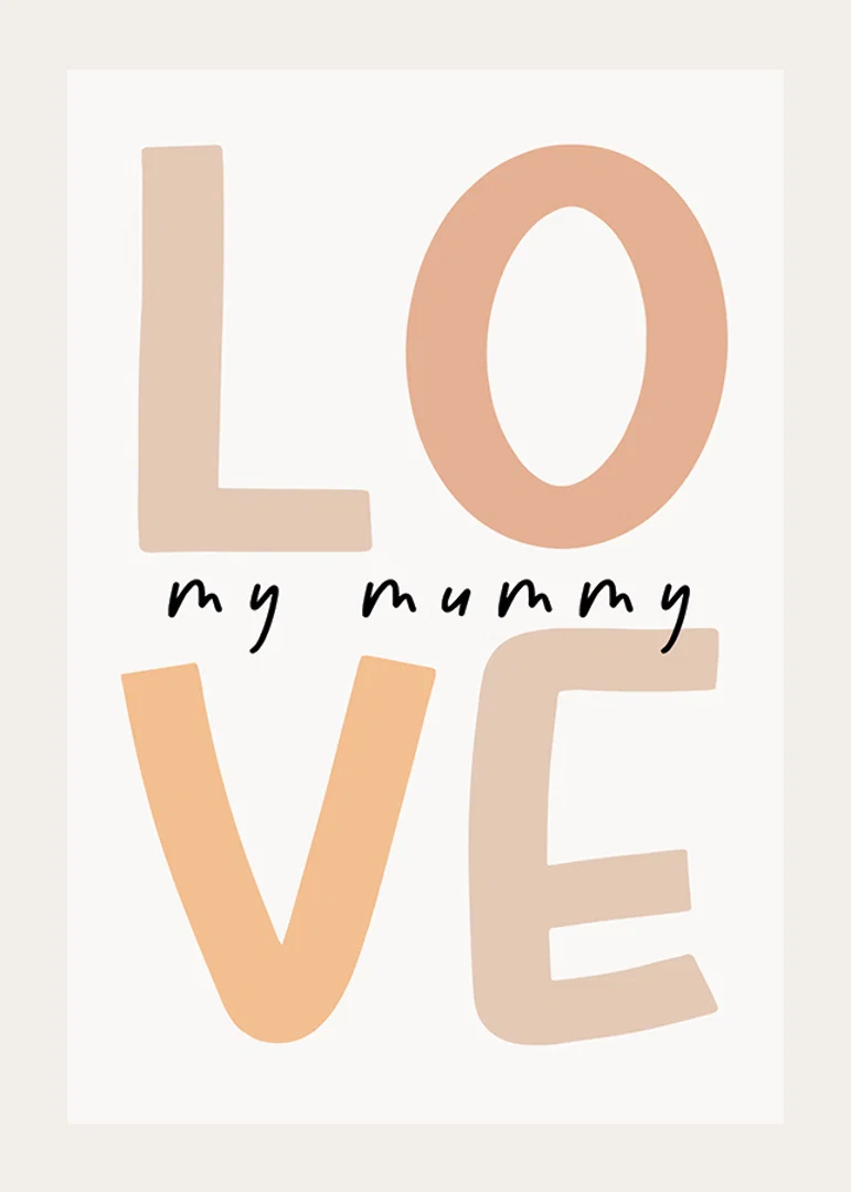 Grafisk textillustration med ordet LOVE i beige toner-12