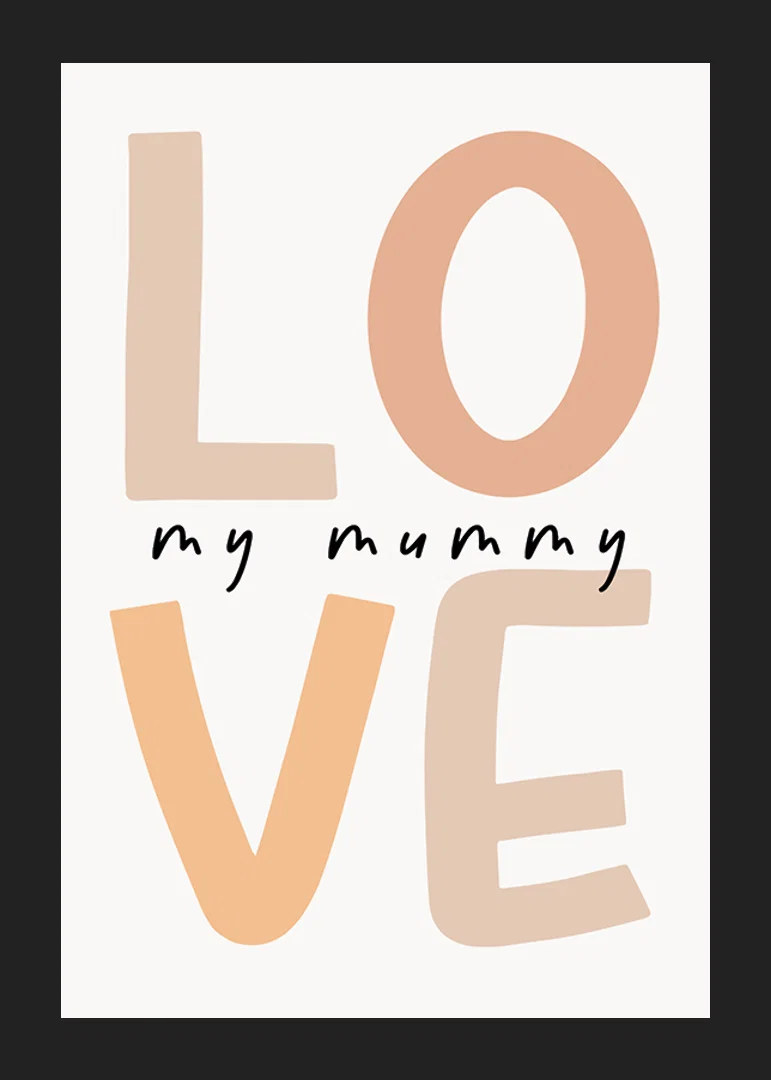 Grafisk textillustration med ordet LOVE i beige toner-12