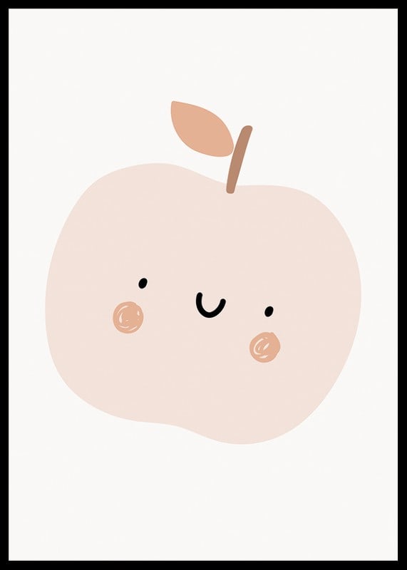 Illustrated light beige apple with face and brown cheeks-12