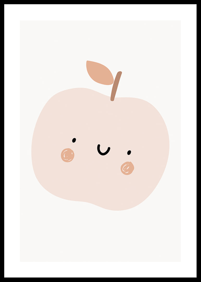 Illustrated light beige apple with face and brown cheeks-12