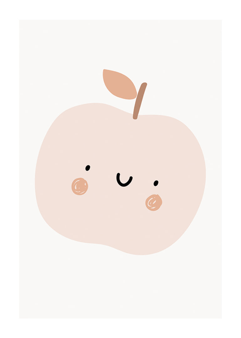 Illustrated light beige apple with face and brown cheeks-12