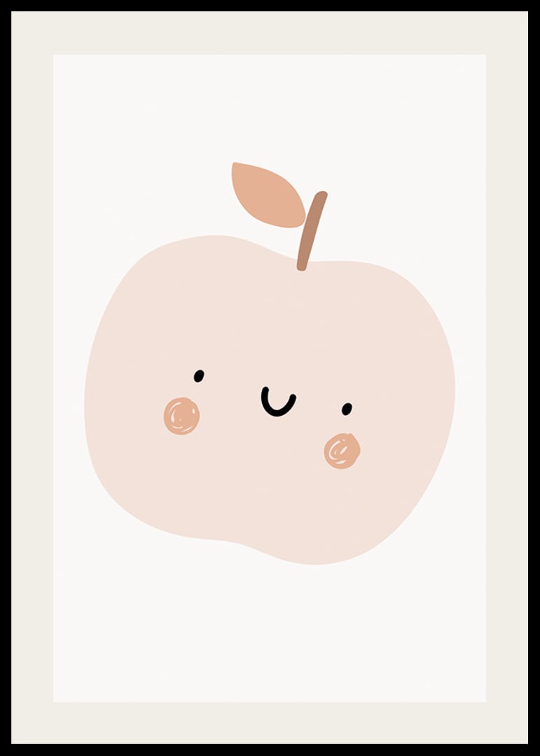 Illustrated light beige apple with face and brown cheeks-12