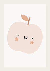 Illustrated light beige apple with face and brown cheeks-3