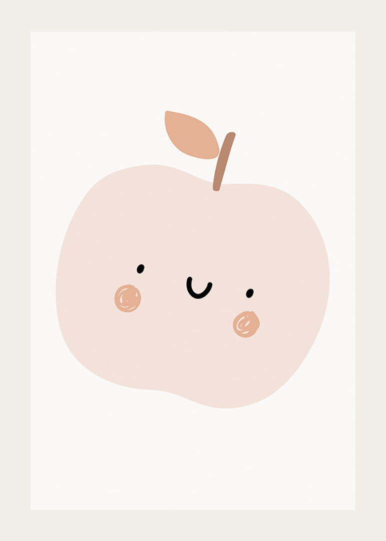 Illustrated light beige apple with face and brown cheeks-12