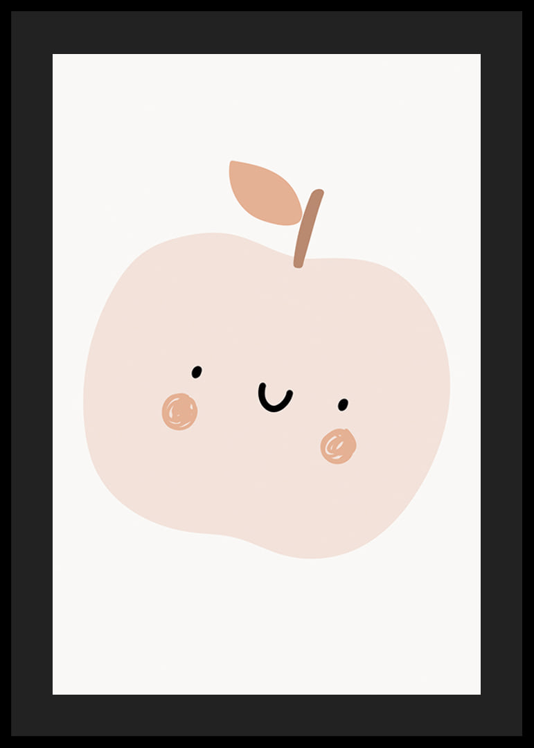 Illustrated light beige apple with face and brown cheeks-12