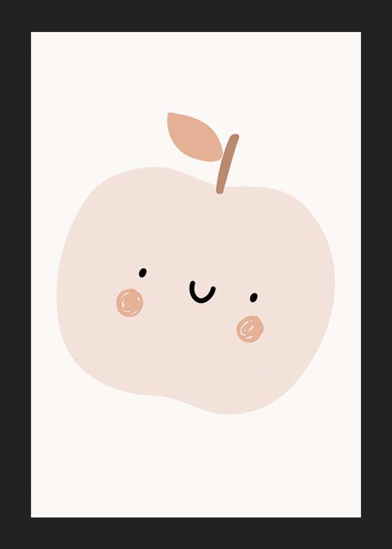 Illustrated light beige apple with face and brown cheeks-12