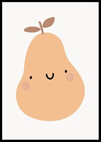Illustrated pear with face in beige tones on white background-6