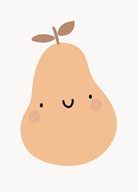 Illustrated pear with face in beige tones on white background-7