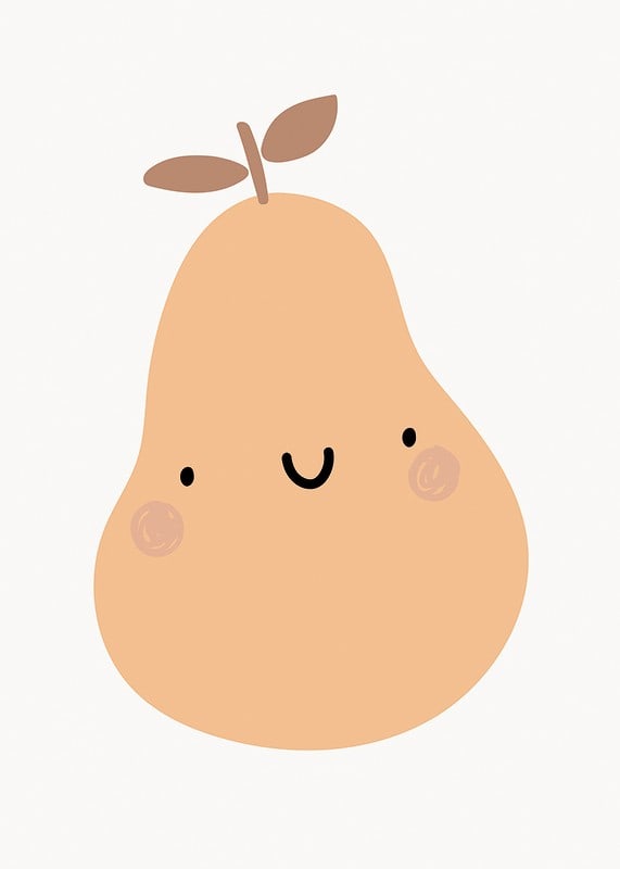 Illustrated pear with face in beige tones on white background-12
