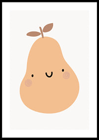Illustrated pear with face in beige tones on white background-0