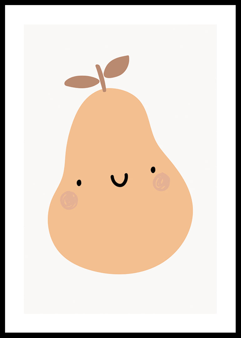 Illustrated pear with face in beige tones on white background-12