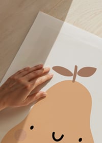 Illustrated pear with face in beige tones on white background-9