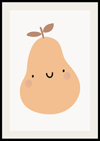 Illustrated pear with face in beige tones on white background-2