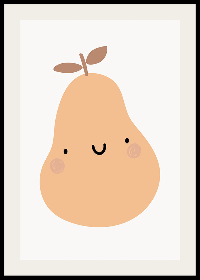 Illustrated pear with face in beige tones on white background-12