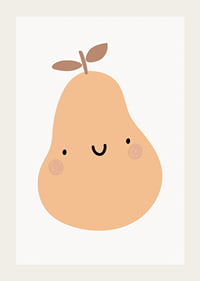 Illustrated pear with face in beige tones on white background-3