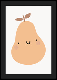 Illustrated pear with face in beige tones on white background-4
