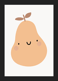 Illustrated pear with face in beige tones on white background-5