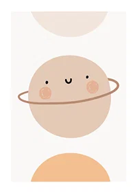Illustrerad planet med ringar och leende ansikte i beige toner-1