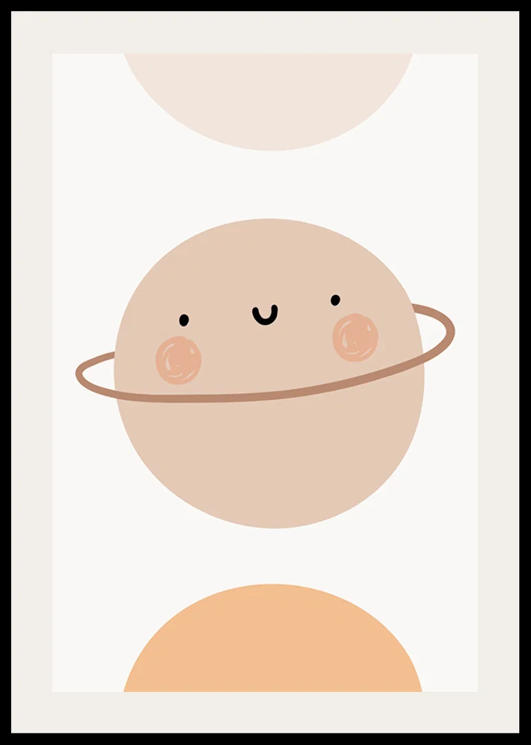 Illustrerad planet med ringar och leende ansikte i beige toner-12