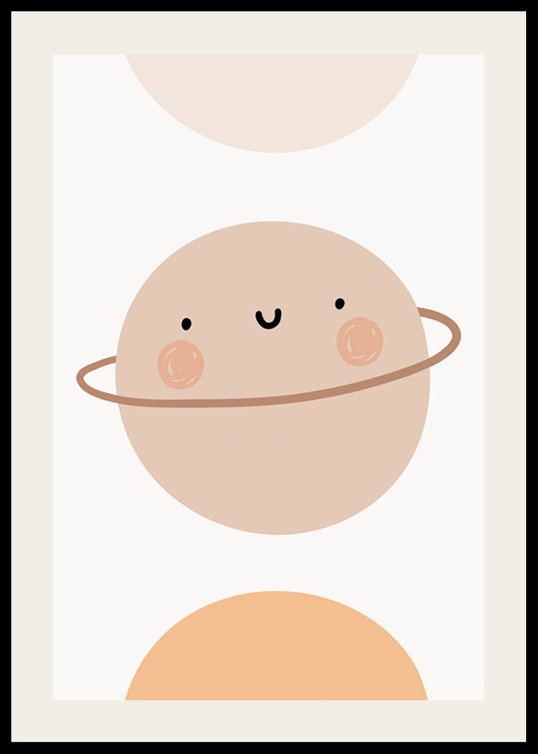 Pianeta illustrato con anelli e volto sorridente nei toni del beige-12