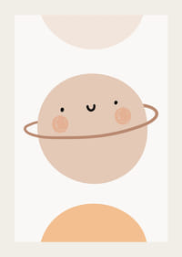 Pianeta illustrato con anelli e volto sorridente nei toni del beige-3