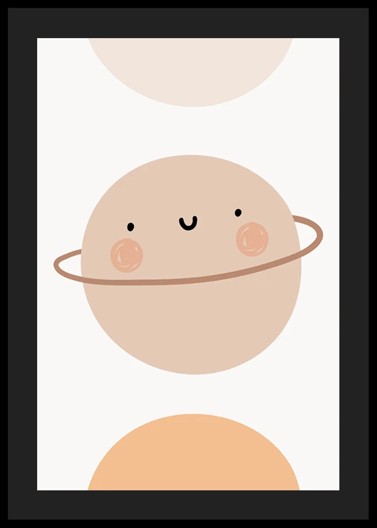 Illustrerad planet med ringar och leende ansikte i beige toner-12