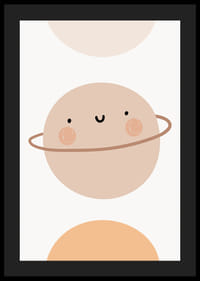 Pianeta illustrato con anelli e volto sorridente nei toni del beige-4