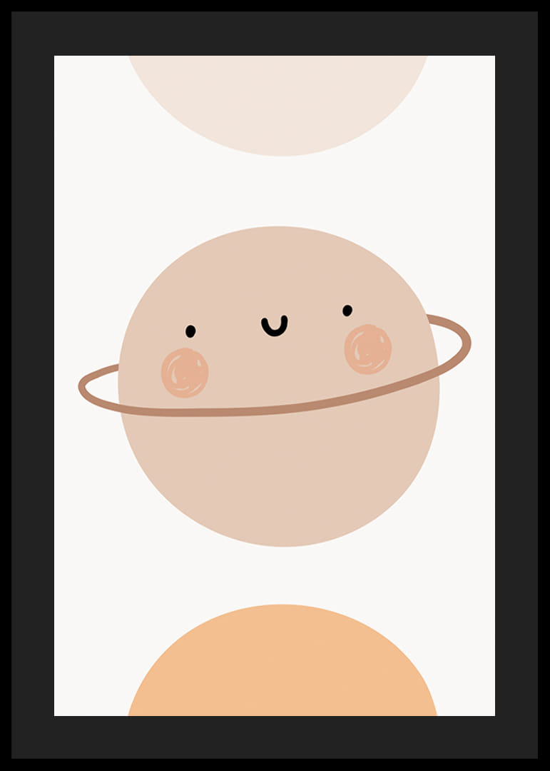 Pianeta illustrato con anelli e volto sorridente nei toni del beige-12