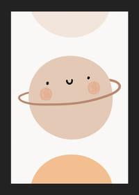 Pianeta illustrato con anelli e volto sorridente nei toni del beige-5