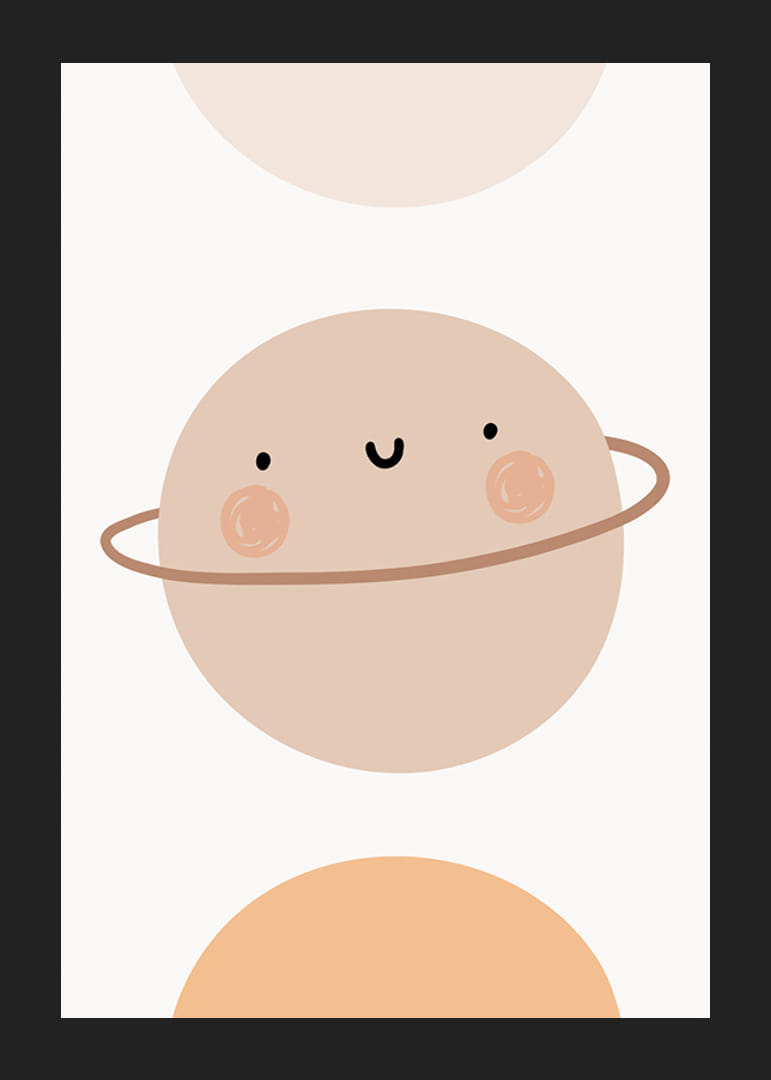 Pianeta illustrato con anelli e volto sorridente nei toni del beige-12