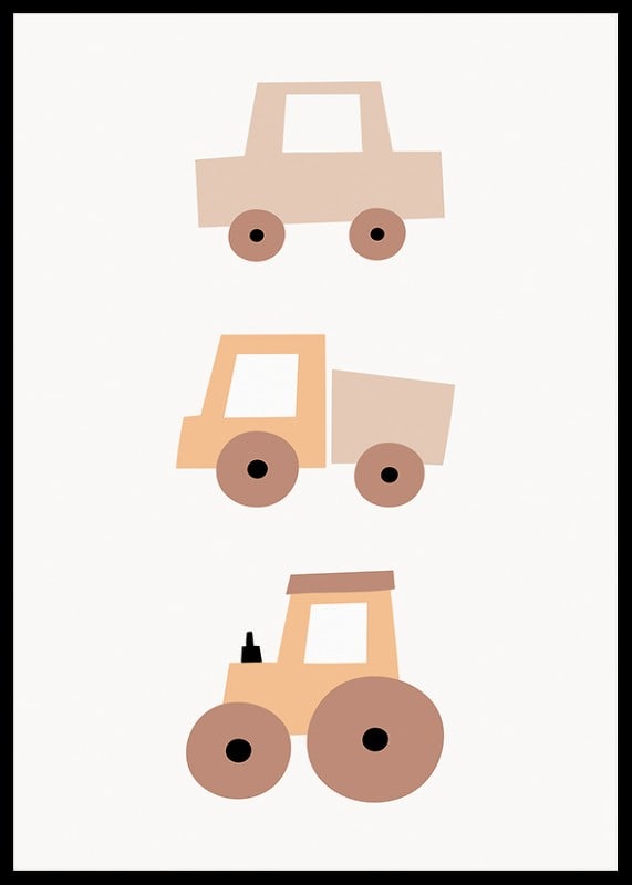 Illustrated toy vehicles in beige and brown shades-12