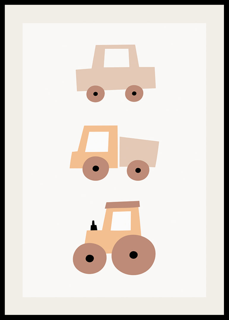 Illustrated toy vehicles in beige and brown shades-12