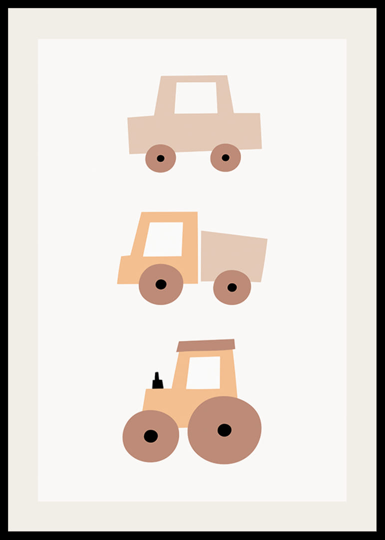 Vehículos de juguete ilustrados en tonos beige y marrón.-12