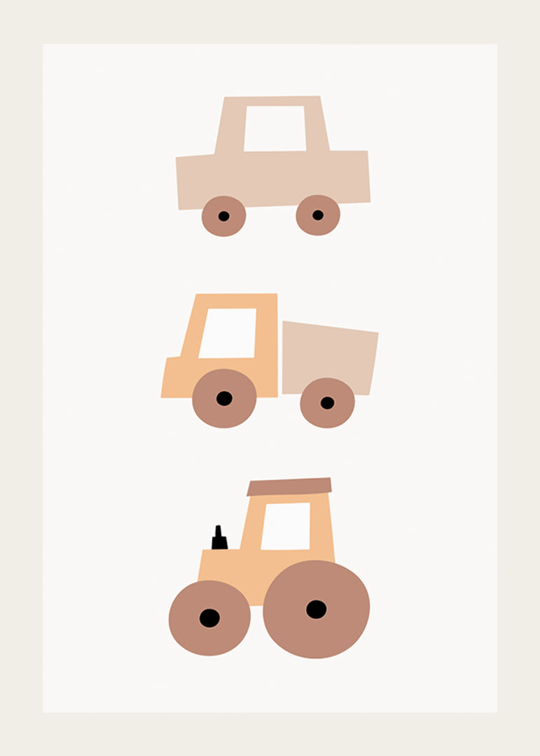 Illustrated toy vehicles in beige and brown shades-12