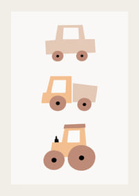 Vehículos de juguete ilustrados en tonos beige y marrón.-3